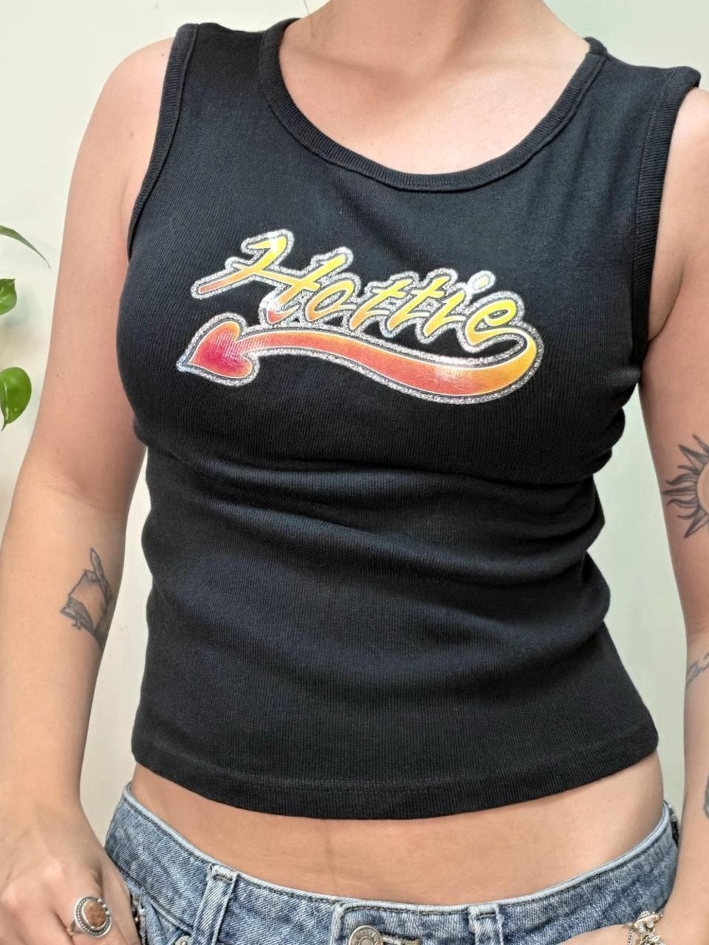 90s vintage black tank top 'Hottie' graphic